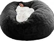WXJDPPA Giant Bean Bag for Adults, 7ft 6ft 41ft Bean Bag Chair, Washable Jumbo Bean Bag Sofa Sack Chair Large Lounger Faux Fur Cover for Dorm Family Room, Black, 7FT（180*80cm）