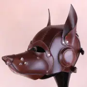 Brown Leather puppy play hood Floppy Ears fetish mask puppy mask fetish hood