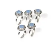 Wholesale 5pc 925 Solid Sterling Silver Blue Chalcedony Ring Lot W883