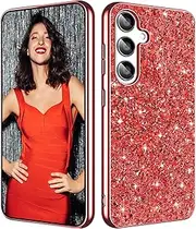 Galaxy A15 Glitter Case for Samsung Galaxy A15 5G Phone Case for Women Girls, Slim Ultra Thin Matte Back Shockproof Protective Cover for Samsung A15 5G, 6.5" Crystal Bling Case (Red)
