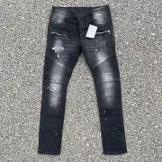 Pierre Balmain Jeans Mens 34 Black Slim Moto Biker 33x30 Ribbed Designer Skater