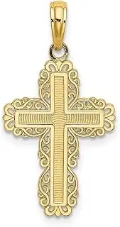 [JewelryWeb] 14ct Gold Religious Faith Cross With Lace Trim Border 20.9x14mm Wide