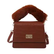Plush Handle Solid Shoulder Handbag Trunks Women Stone Pattern PU Crossbody Bag Fashion Exquisite Shopping Bag