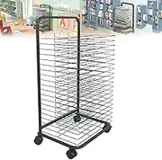 Art Drying Rack with 20/25/30/35 Flexible Shelves, Mobile Paint Drying Rack with Four Wheels, Wire Drying Storage Rack Ideal for Classroom Schools and Art Studios,25layers