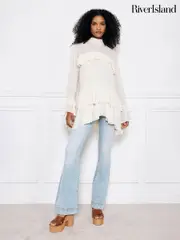 River Island Blue High Rise Tummy Hold Flare Jeans (AU9679) | $122