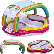 Summer Water Fun Inflatable Twin Baby Rainbow Pool Float with Canopy Double Floats for Kids