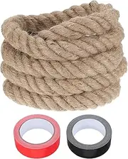 sourcing map Jute Rope 1.4 Inch x 10ft, Heavy Natural Thick Twisted Rope with 2 Roll Tapes for Crafts Railing Docks Tug of War Swing Nautical Landscaping