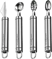 Ice Cream Ball Spoon - Set of 4 Stainless Steel Watermelon Scooper - Kitchen Fruit Salad Gadgets, Multifunctional Fruit Ball Maker Tool for Watermelon, Cantaloupe
