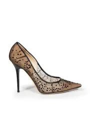 Black Mesh Crystal Embellished Heels