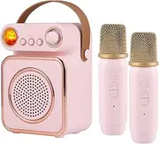 Karaoke Wirel Microphone and Speaker Set with 2 Microphone Rechargeable Color Night Light Handheld Mic Karaoke Speaker s for Birthday Party Desktop Fitn Home KTV Set Pink One Size
