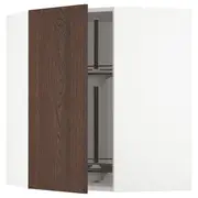 METOD corner wall cabinet with carousel, white/Sinarp brown, 68x37x80 cm