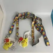 2 Pokemon Pikachu With Red Hat Lanyard And Keychain Blue Yellow
