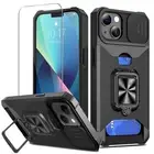 For iPhone 13/Pro/Max Ring Holder Kickstand Case with Screen Protector [2 Pcs]