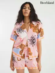River Island Pink Celestial Shirt and Shorts shirt and short Set (W54046) | $83