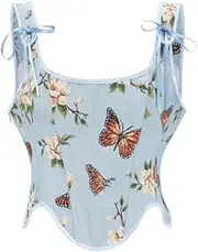 [WeiDuoLuo] Bustier Tops for Women Renaissance Floral Up Body shaper Corset with Zipper French print with a tank top