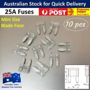 10pcs / 25 Amp Mini Blade Fuse - Clear Car Truck Auto Fuses 25A