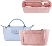 Chispee Purse Organizer Insert Felt Bag Organizer for Longchamp Small Tote Bag Timid Bag Storage & Finishing Inner Bag Liner Handbags Insert Organizer fit Mini Size,Pink