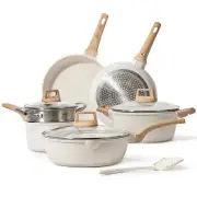CAROTE Pots and Pans Set Nonstick, White Granite Induction Kitchen Cookware Sets
