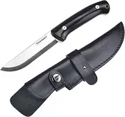 Harnds Forester Full Tang Fixed Knife with Sandvik 14C28N Blade Bushcraft Outdoor Survival and EDC Fixed Blade Knife (Ebony Handle + Leather Sheath)