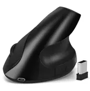 Rechargeable Ergonomics Mouse 2.4G Wireless Vertical 6 Buttons 1600DPI Adjust Battery Mouse for Laptop PC Black