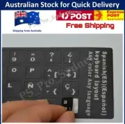 SPANISH LETTERS KEYBOARD BLACK STICKERS ( WHITE ) AUSSIE STOCK FREE POSTAGE