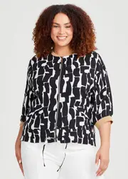 [Virtuelle] Taking Shape Natural Abstract Print Bomber Size 18 in Black / Vanilla - Plus Size Women's Clothing Black / Vanilla