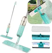 ARSUK 2-in-1 Spray Mop and Window Scraper, Microfibre Cleaning System with Refillable Bottle, Ideal for Floors, Tiles, Windows and Glass Surfaces