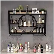 Black Wall Mounted Wine Rack with Glass Holder Floating Bar Unit for Home Kitchen Restaurant Decor 120x15 Size Simple Hanging Goblet Storage Display Shelf