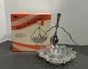 SHEFFIELD No 305C Jam or Relish 3 Pc Set Glass Dish Spoon & Holder NOS Chromium