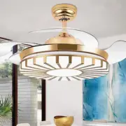 42" Gold 3-Color Light LED Chandelier Remote Control Invisible Ceiling Fan Lamps