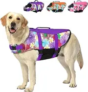 Dog Life Jacket Medium, High Flotation Dog Life Vest for Swimming Boating, Hawaiian Reflective Puppy Swim Vest, Adjustable Safety Dogs Floating Vests with Superior Buoyancy and Rescue Handle