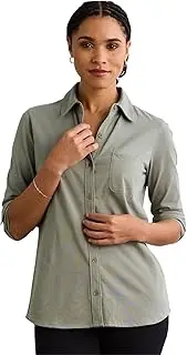 [Fair Indigo] Women's 100% Organic Pima Cotton Long Sleeve Knit Button Down Shirt