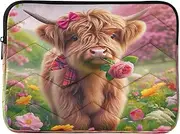 Colorful Flowers Highland Cattle Case Laptop, Protective Padded Laptop Sleeve 15.6 for Women