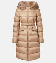 [Moncler] Moncler Boedic shearling-trimmed down jacket UK 18 beige
