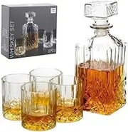 Premium Whiskey Decanter Set – 900 ML Crystal Decanter with 4 Glasses & Whiskey Stones – Ideal for Bourbon, Scotch, and Whiskey Drinkers, Luxury Gift Set Australia