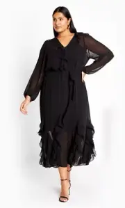 City Chic Ladies Bridgette Long Sleeve Maxi Dress sizes 16 18 Colour Black