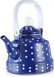 COLLBATH Vintage Enamel Tea Kettle Stovetop Pot with Ergonomic Handle Whistling Feature Retro Dots Design for Induction Electric Gas Stoves Easy Cleanup and Beautiful Finish