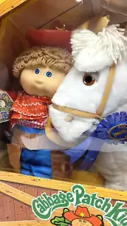 NRFB Vintage 1984 Cabbage Patch Kids Cowboy "Daniel Edgar" and Show pony Horse