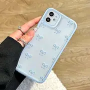 [EYZUTAK] Case for iPhone 12, Clear Cute Ribbon Bowknot Pattern Aesthetic Transparent Phone Case Raised Camera Protection Stylish Slim Soft Durable TPU Protective Cover for Women Girls - Blue