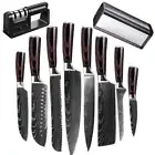 10PC Wood Bread Knife Paring Knife Chef Knife Set Cleaver Knife Block Sharpener