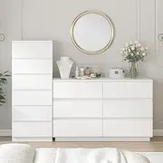 [Merryluk] 12 Drawer Dresser Chest of Drawers White Dressers Storage Organizer Lowboy Set Bedroom Set Furniture Home Living Room Hallway Entryway Kitchen
