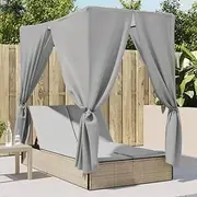 Double Sun Lounger, Beige Poly Rattan, Outdoor Furniture - Folding Beach Lounge Chair for Camping, Sofa & Chairs Comfort, Lazy Sunbathing, Deck