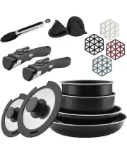 15 Piece Non-Stick Cookware Set Non-Stick Pans and Pots with Removable Handle...