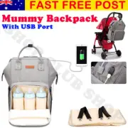 Waterproof Large Mummy Nappy Diaper Bag Baby Changing Nursing Backpack USB Port