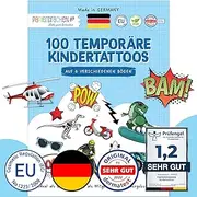 Papierdrachen 100 particularly skin-friendly tattoos for sticking, children's tattoos with cool designs, as a birthday party bag or gift idea, vegan and tested