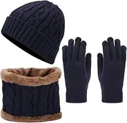 [Generic] Scarf Hat Gloves Set For Teen Girls Women&Men Autumn Winter Warm Wool Hat Scarf Gloves Three Hat Gloves Scarf Set Boys