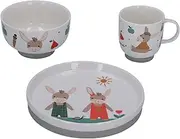 Sterntaler Baby Unisex Children's Crockery Set Porcelain 3-Piece Donkey Breakfast Set, Baby Crockery, Children's Plate - White