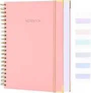 Graph Paper Notebook, 8.5" x 11" Spiral Notebook, 300 Page Hardcover Graphing Notebook for School, Leather Notebooks for Work, Engineering, Thick Large A4 Grid Notebook, 5 Squares, 24Pcs Tabs, Pink