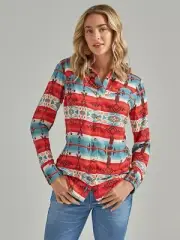 Wrangler Retro Pearl Snap Aztec Print Front Shirt Women's Large Western Cowgirl