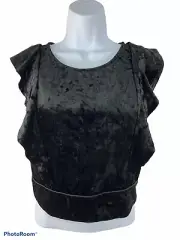 NWT Material Girl Womens Medium Black 3/4 Zip Sleeveless Crop Top Velvet Zipper